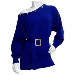 Retro Chanel 1980s Royal Blue Cashmere Sweater 