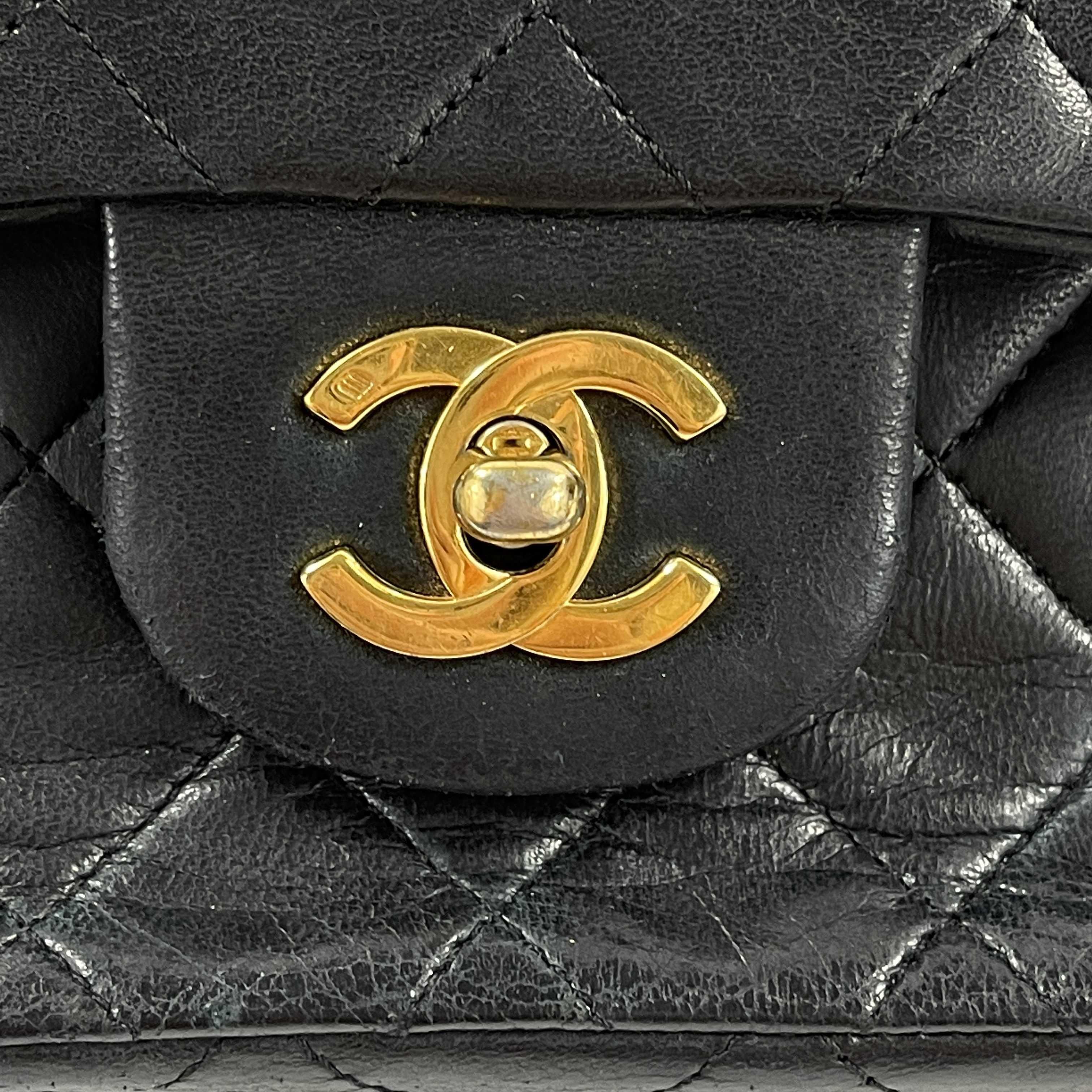 Women's CHANEL 1980s Small Classic Black Quilted Leather Flap Shoulder Bag / Crossbody