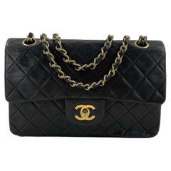 CHANEL 1980s Small Classic Black Quilted Leather Flap Shoulder Bag / Crossbody