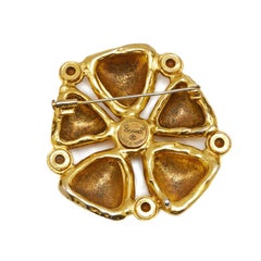 Chanel 1980s Statement Goldtone Flower Brooch With Large Rhinestone