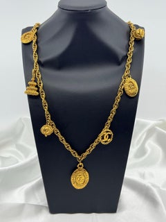 CHANEL 1980s Vintage Charms Chain Necklace 24K Gold Plated