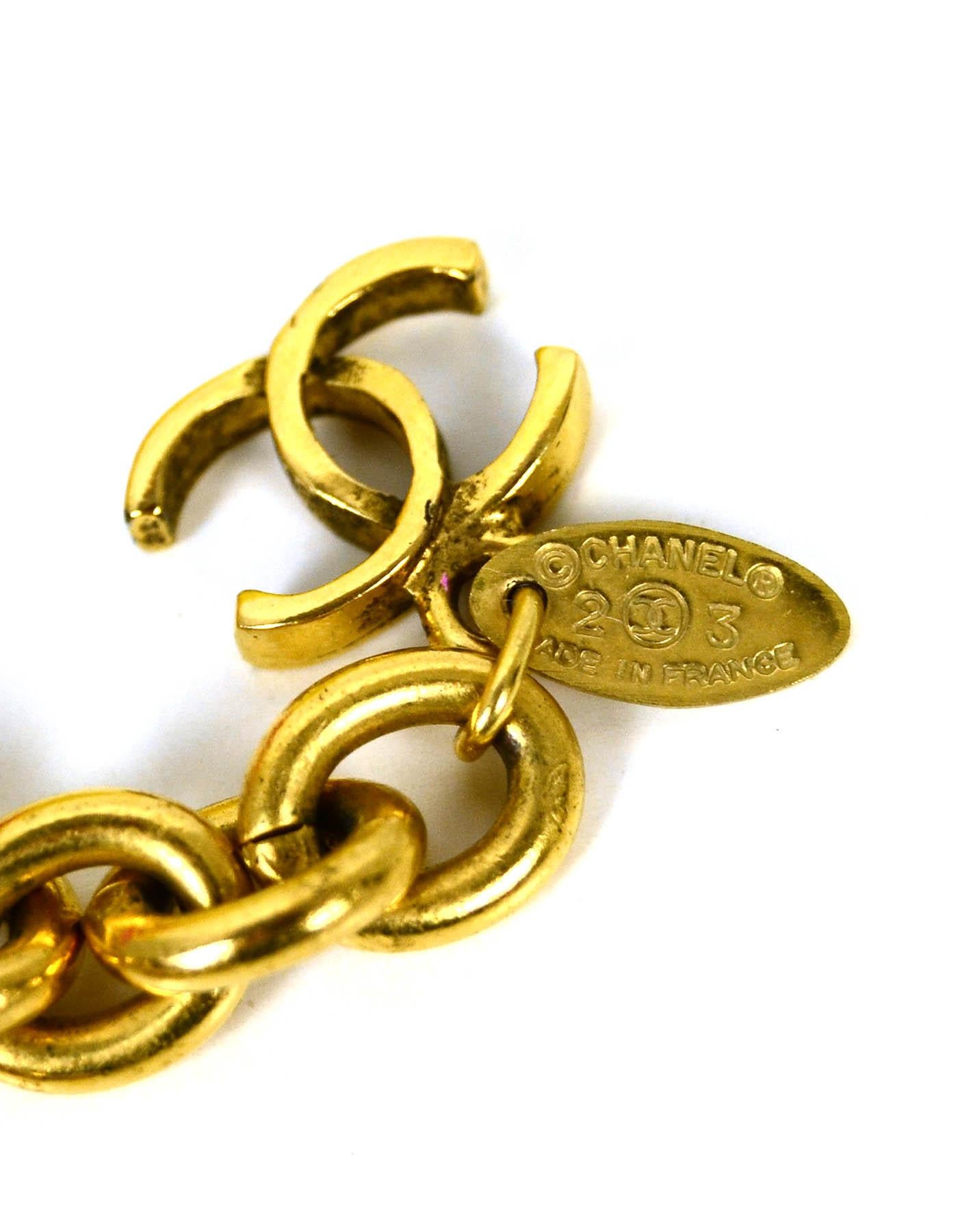 Women's Chanel 1980s Vintage Goldtone Hammered Necklace w. CC Pendant