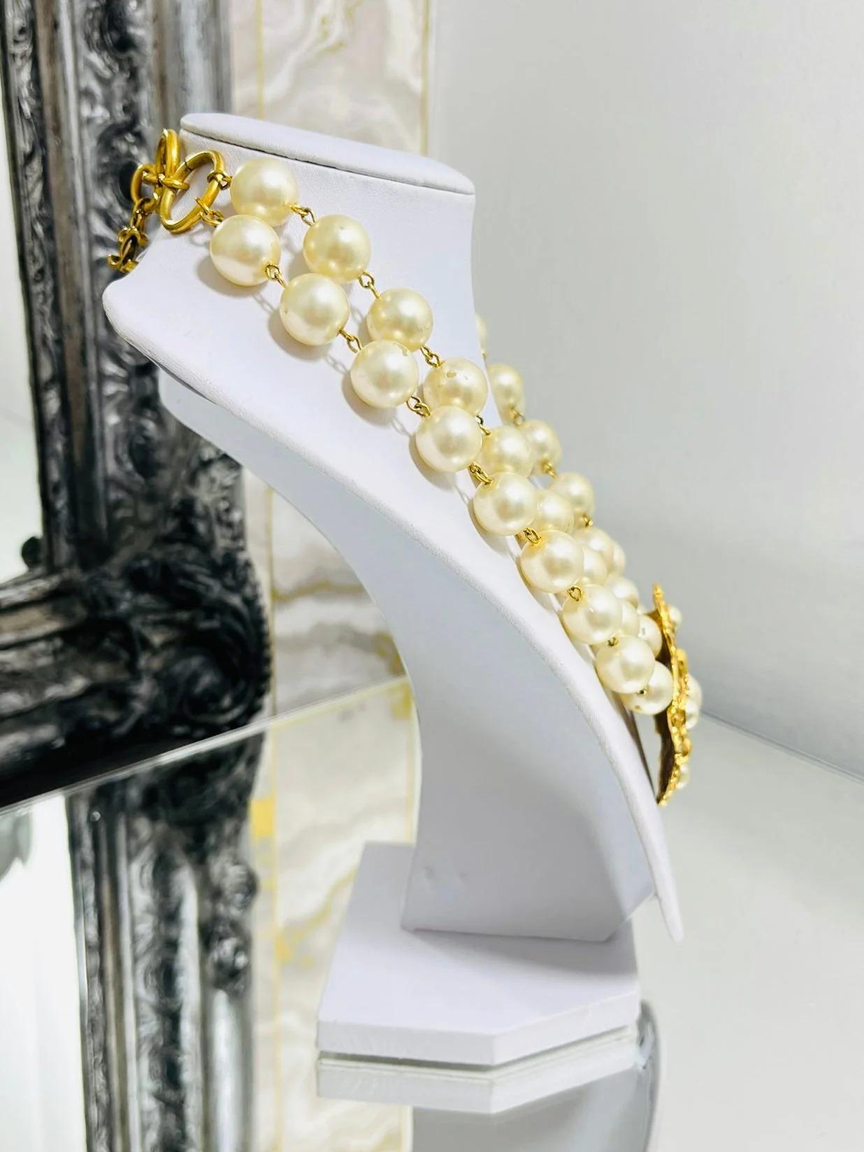 Modern Chanel 1980's Vintage Pearl & 24k Gold Plated Necklace For Sale