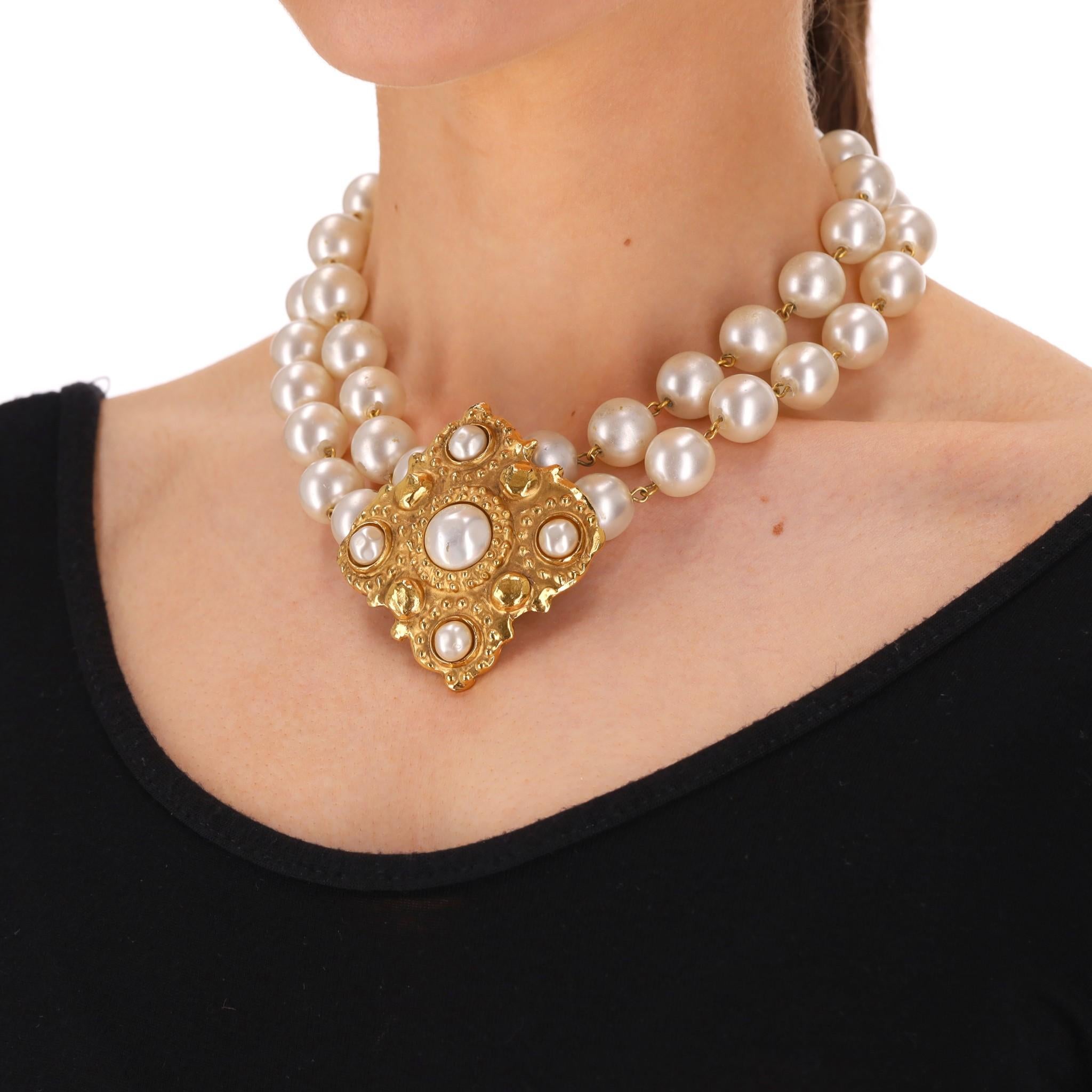 Modern Chanel 1980's Vintage Pearl & 24k Gold Plated Necklace