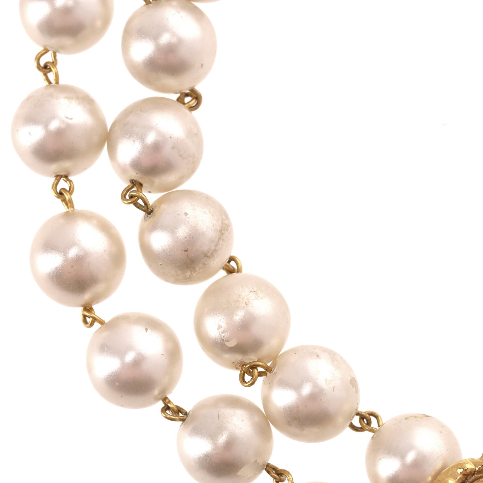 Chanel 1980's Vintage Pearl & 24k Gold Plated Necklace 2