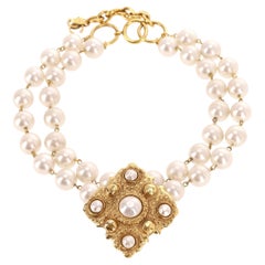 Chanel 1980's Vintage Perle & 24k vergoldet Halskette