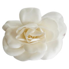 Retro Chanel 1980s White Camellia Flower Brooch 