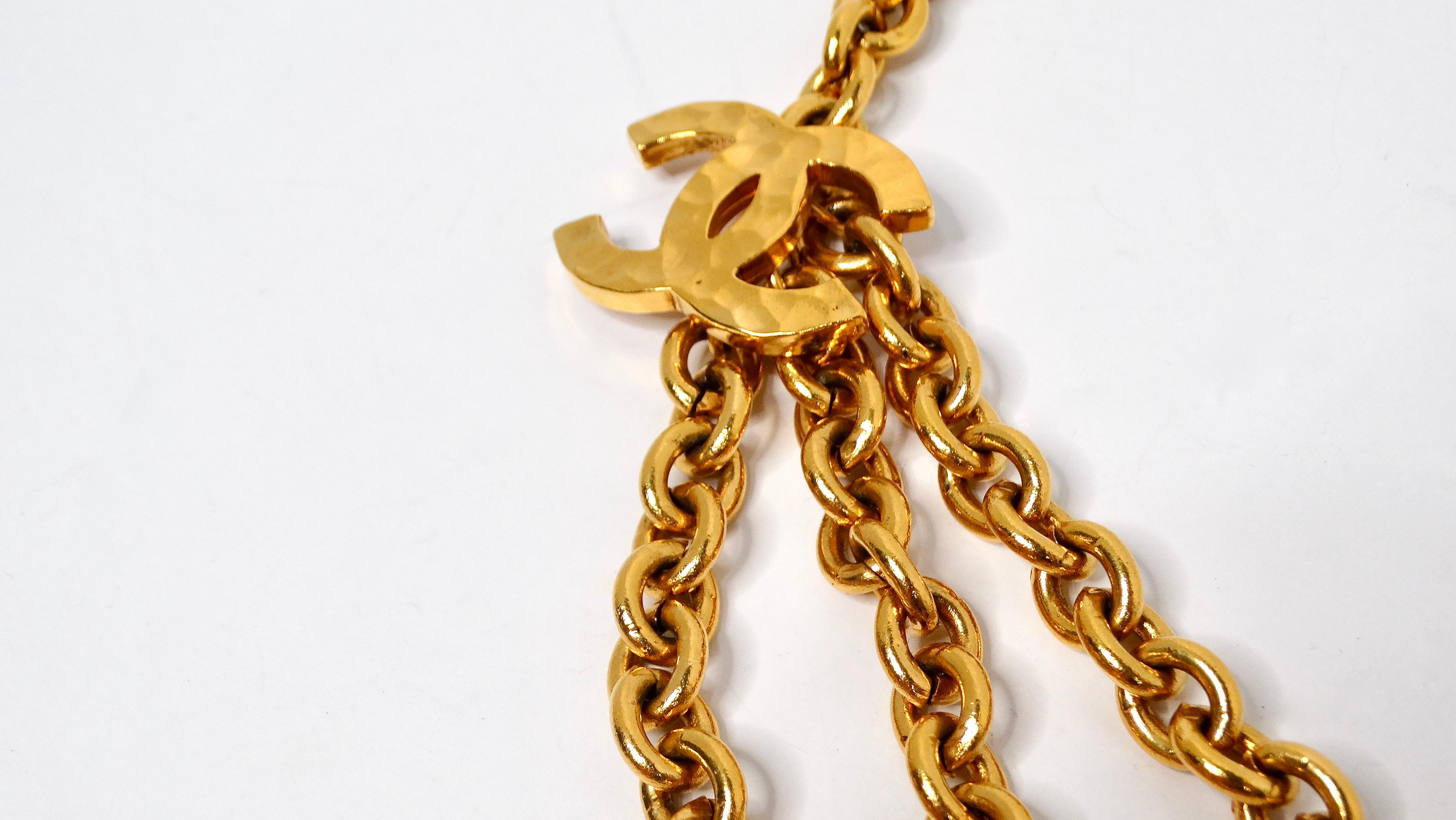 Women's or Men's Chanel 1980s Yellow Gold-Tone CC Logo Triple Chain Belt