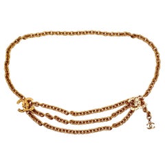 Chanel 1980s Yellow Gold-Tone CC Logo Triple Chain Belt