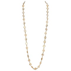 Chanel 1981 Gold Tone Crystal and Pearl Sautoir Necklace