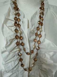 Chanel 1981 Long Sautoir Necklace with Handmade Pearls & Rhinestones