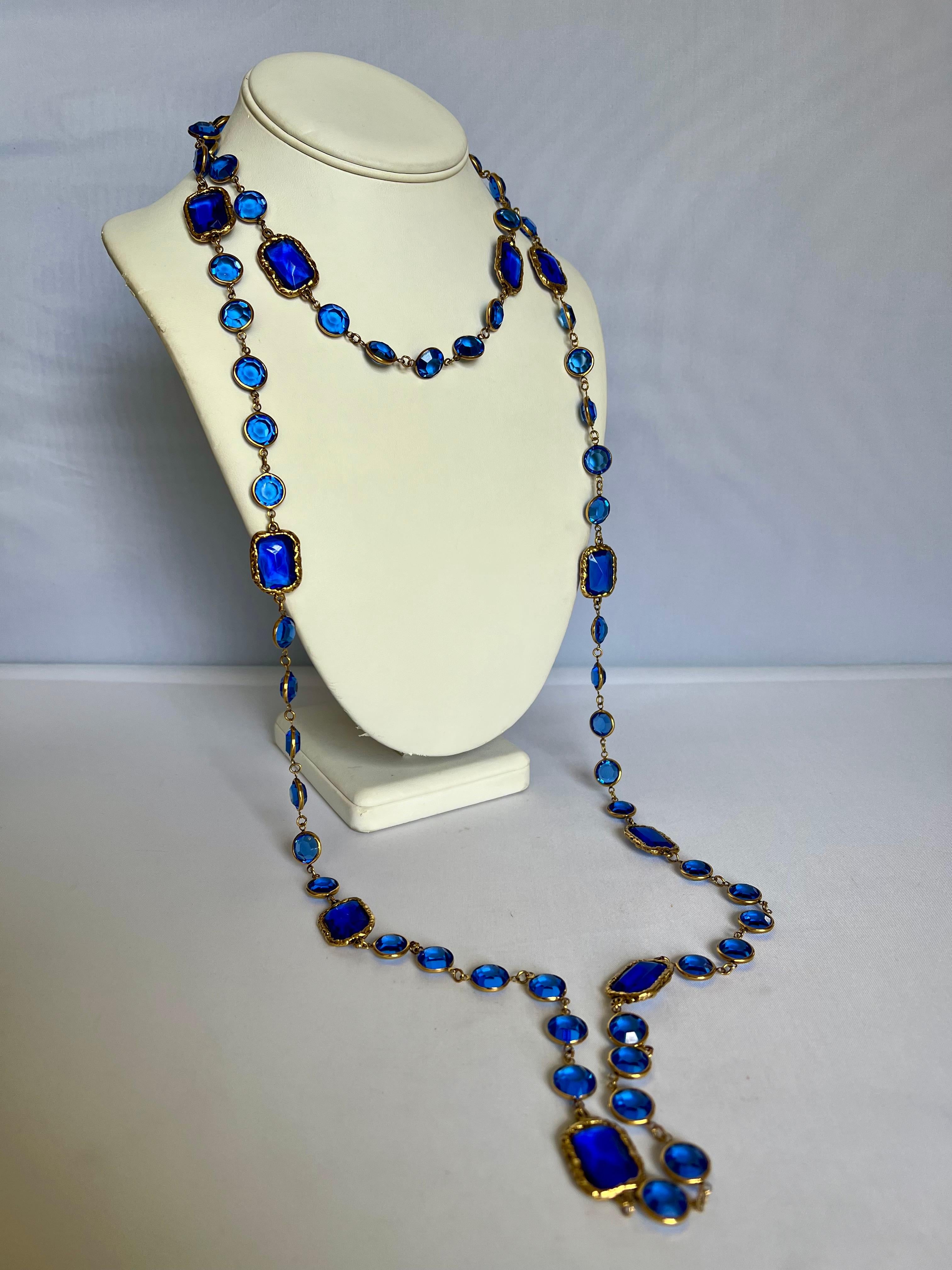 Artisan Chanel 1981 Vintage Blue Crystal Chicklet Sautoir