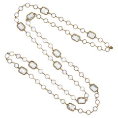 Chanel 1981 Used White Crystal Chicklet Sautoir Station Strand Necklace 67057
