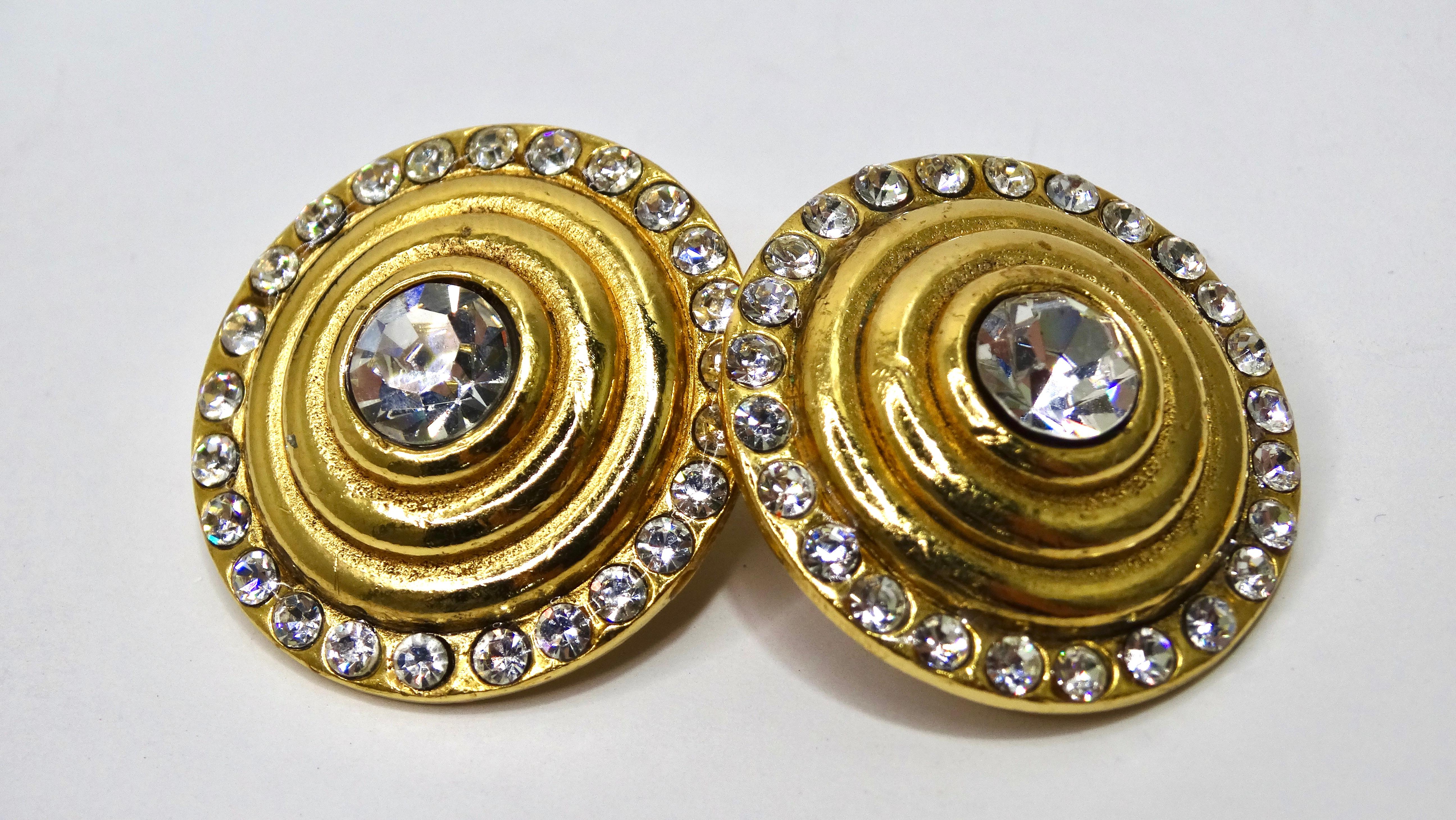 Chanel 1984 Gold and Rhinestone Earrings In Excellent Condition In Scottsdale, AZ