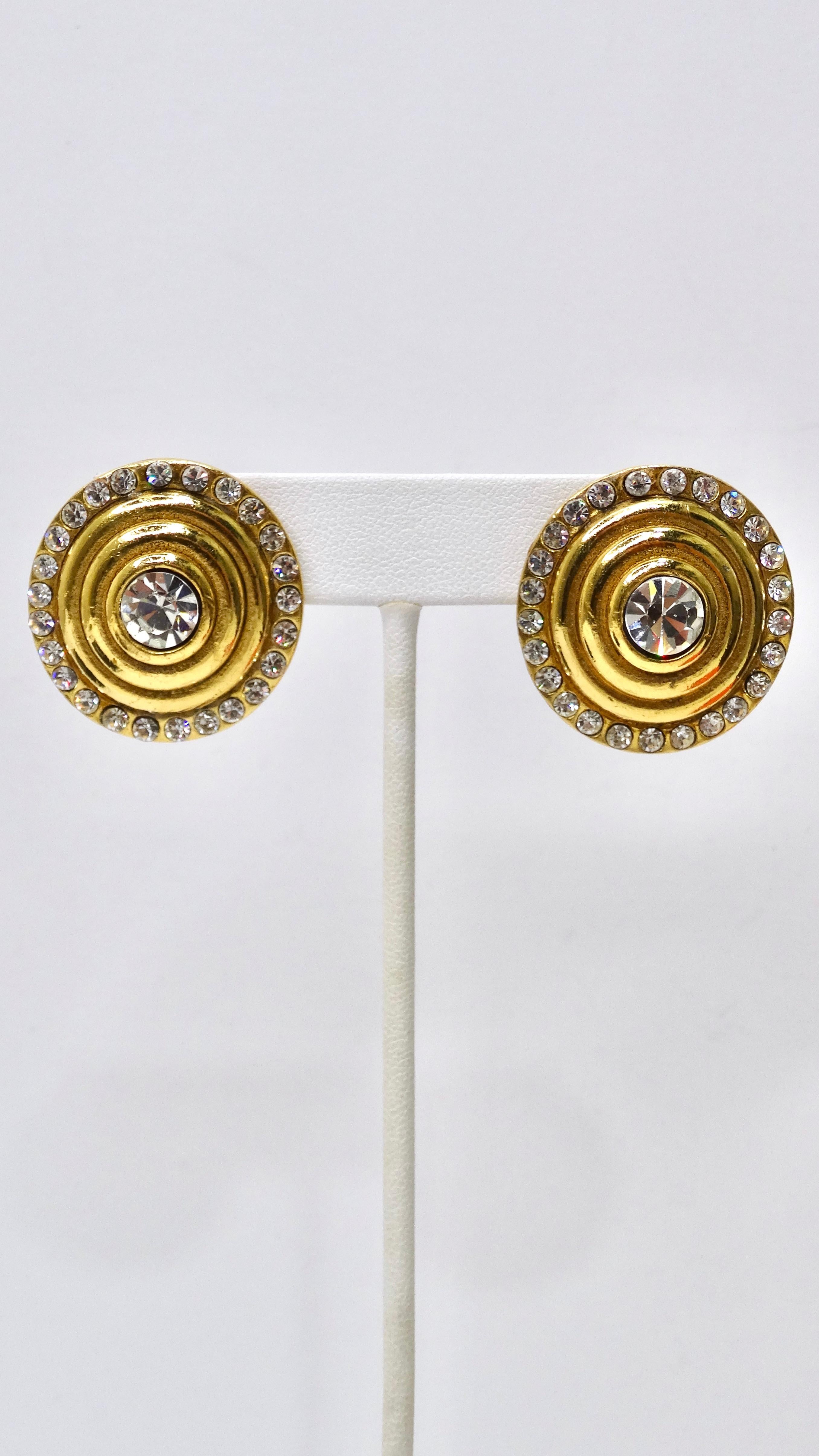 Chanel 1984 Gold and Rhinestone Earrings 1