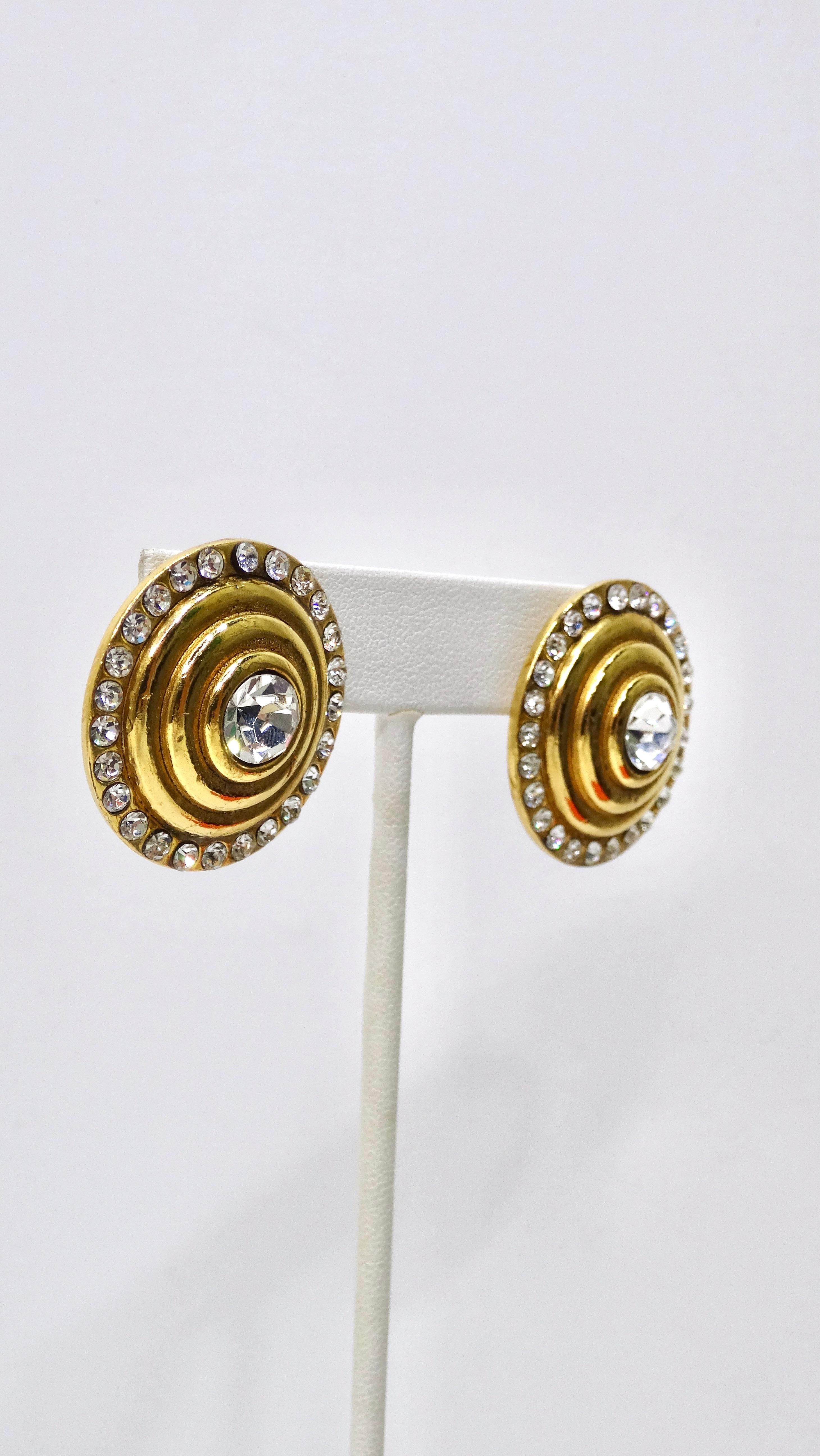 Chanel 1984 Gold and Rhinestone Earrings 2