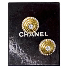 Retro Chanel 1984 Gold and Rhinestone Earrings