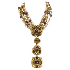 Chanel 1984 Vintage Gold Multi-Strand Gripoix & Pearl Long Convertible Necklace