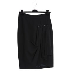 Chanel 1985s Jupe Drapé Noir FR38 Haute Couture Black Wool Crepe Fold UK10 US8