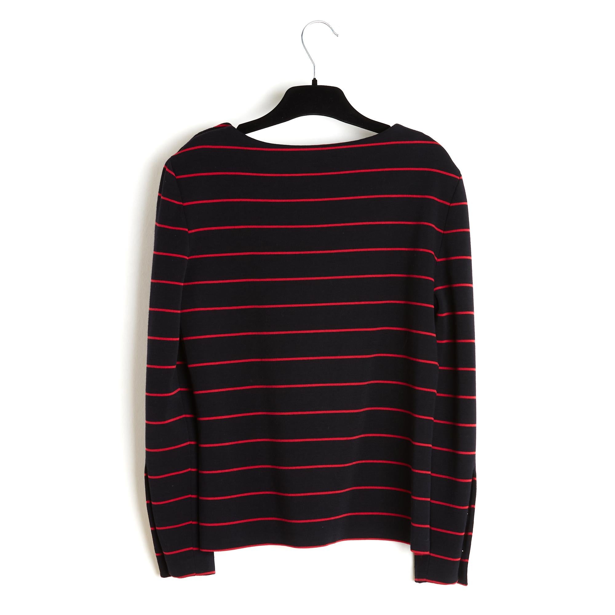 Chanel 1985s Pull Mariniere FR38 Black Red Striped Sailor Sweater UK10 US8 For Sale 1