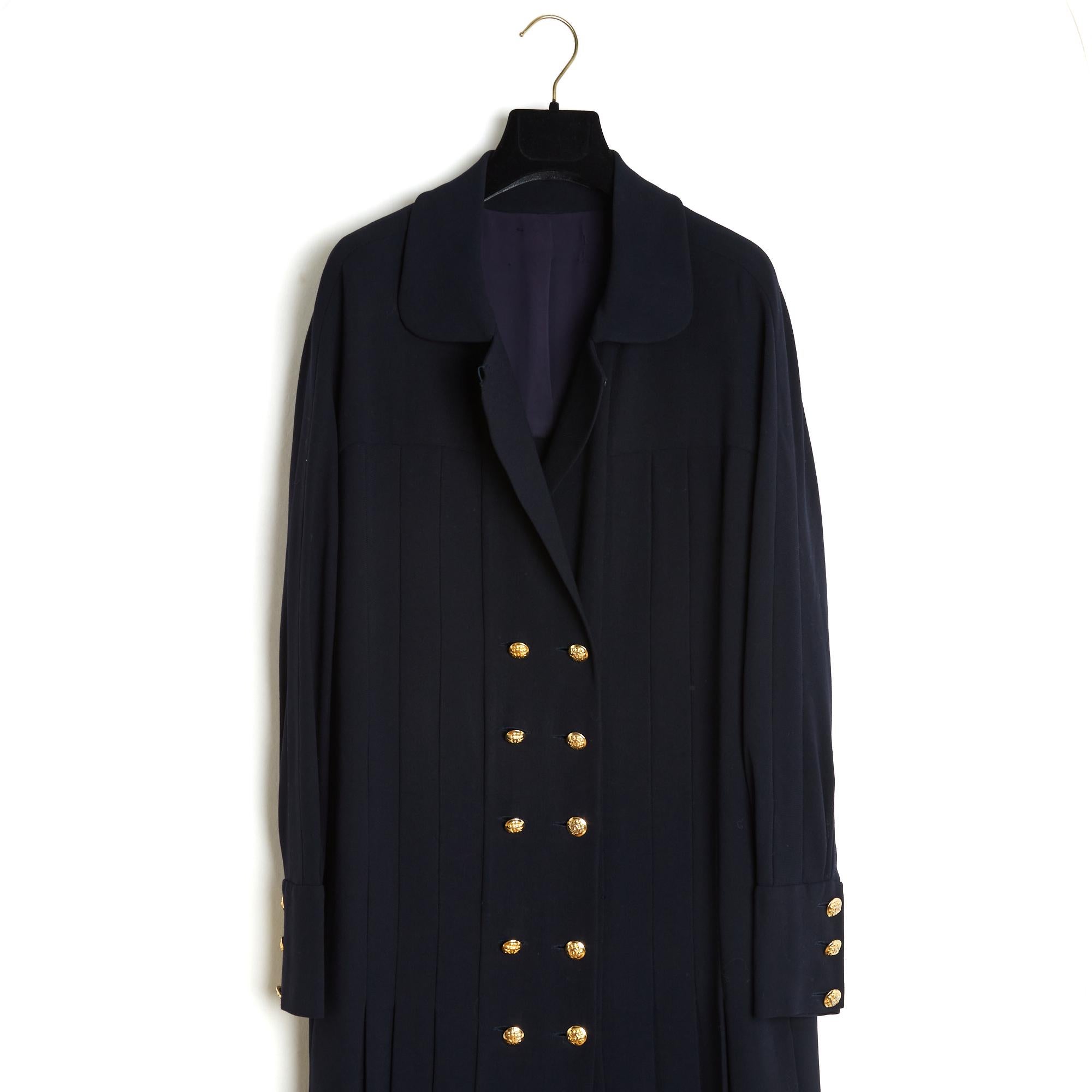 Chanel 1985s Robe Manteau FR38 Black Wool Dress Trench Coat UK10 US8 Rare For Sale 2