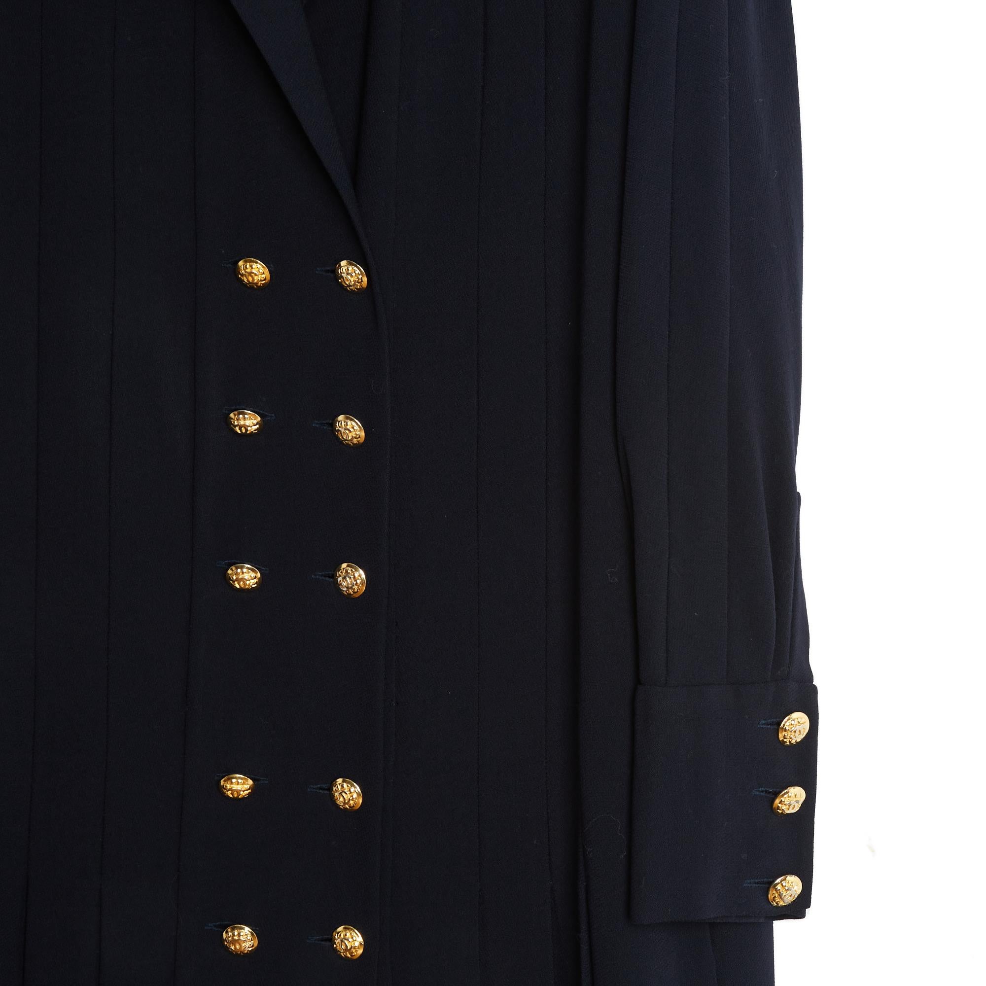 Chanel 1985s Robe Manteau FR38 Black Wool Dress Trench Coat UK10 US8 Rare For Sale 3