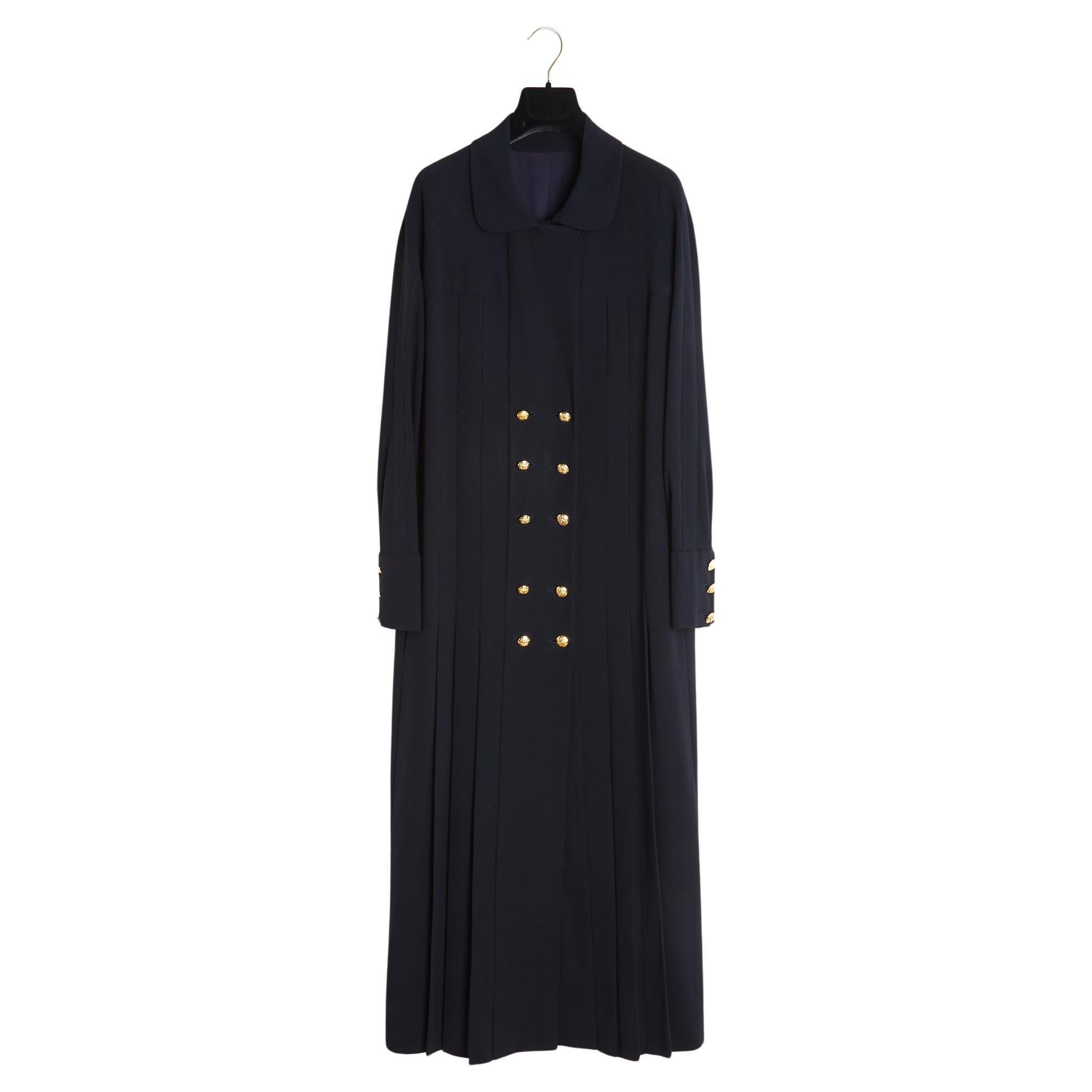 Chanel 1985s Robe Manteau FR38 Black Wool Dress Trench Coat UK10 US8 Rare For Sale