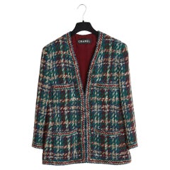 Chanel 1985s Veste Tailleur FR42 Haute Couture Green Tweed Ensemble UK14 US12
