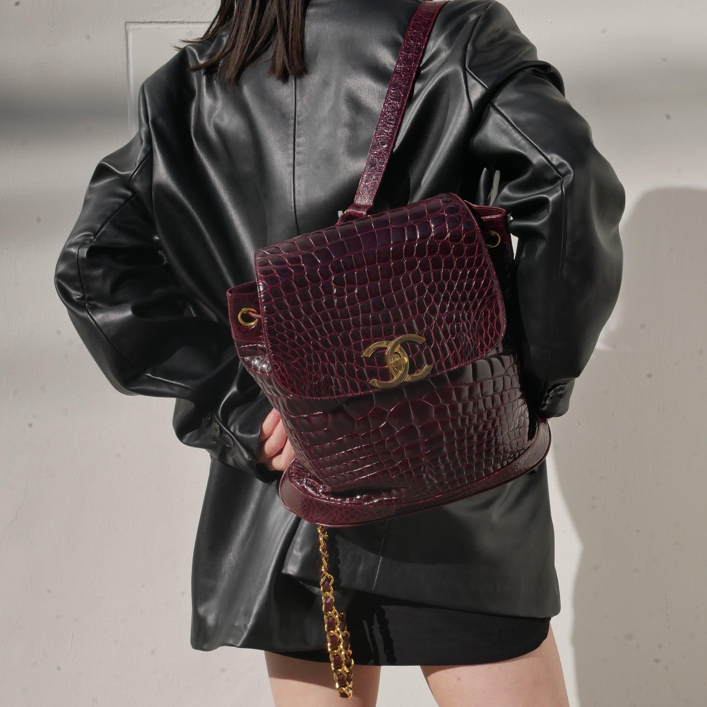Chanel 1986-1988 Backpack Bordeaux Crocodile For Sale 7