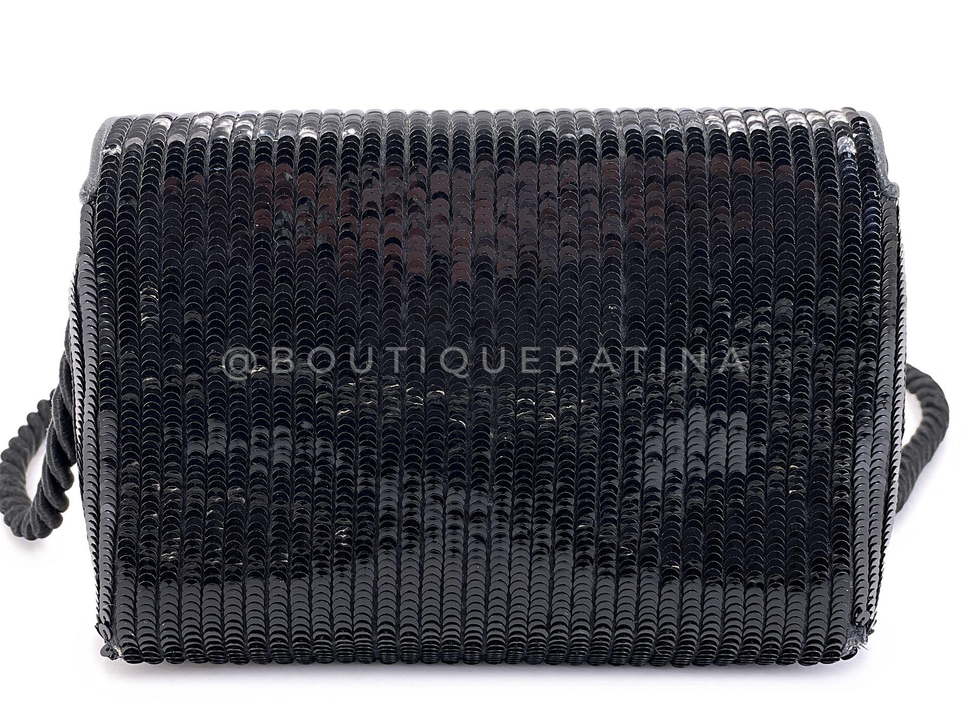 Chanel 1986 Vintage Negro Lentejuelas Noche Embrague Bolsa Crossbody 68583 en venta 1