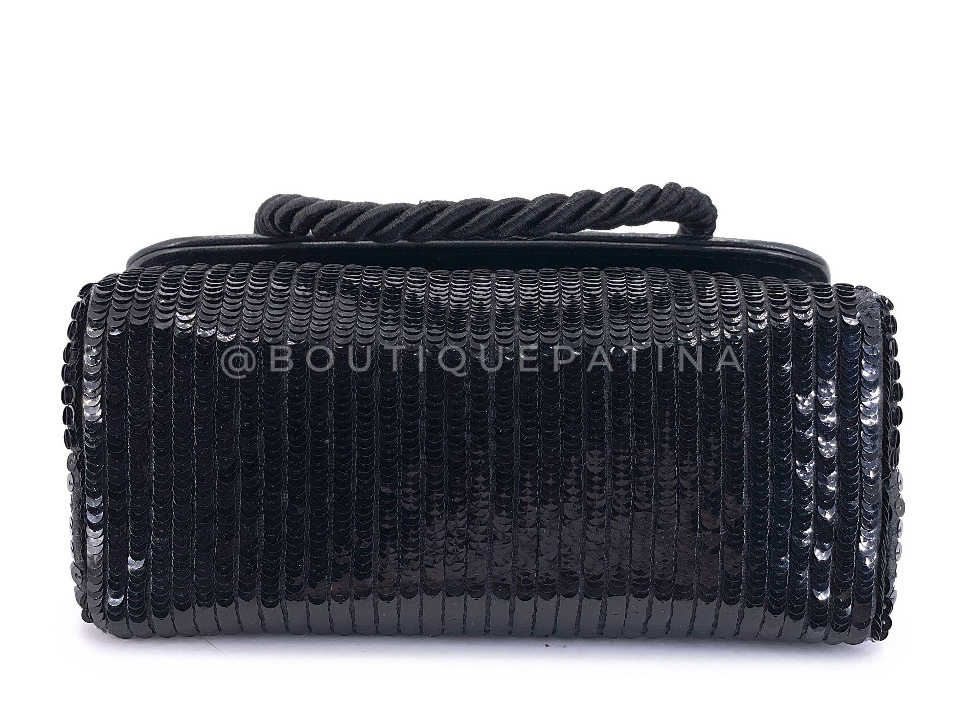 Chanel 1986 Vintage Negro Lentejuelas Noche Embrague Bolsa Crossbody 68583 en venta 2