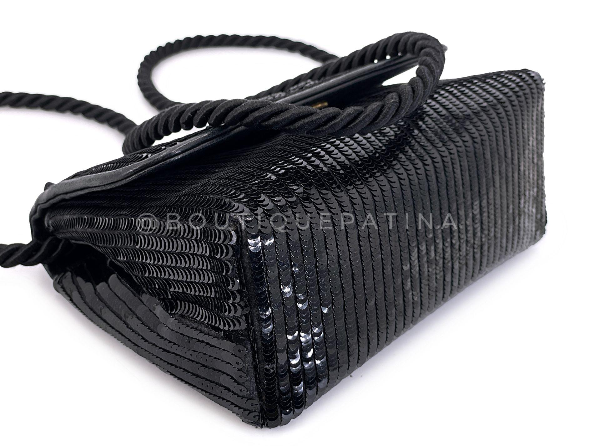 Chanel 1986 Vintage Negro Lentejuelas Noche Embrague Bolsa Crossbody 68583 en venta 3