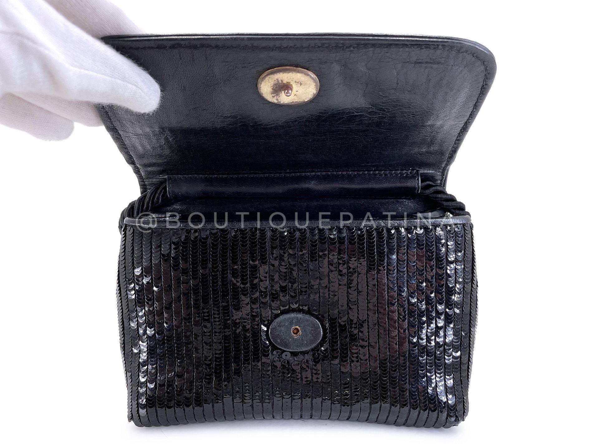 Chanel 1986 Vintage Negro Lentejuelas Noche Embrague Bolsa Crossbody 68583 en venta 5