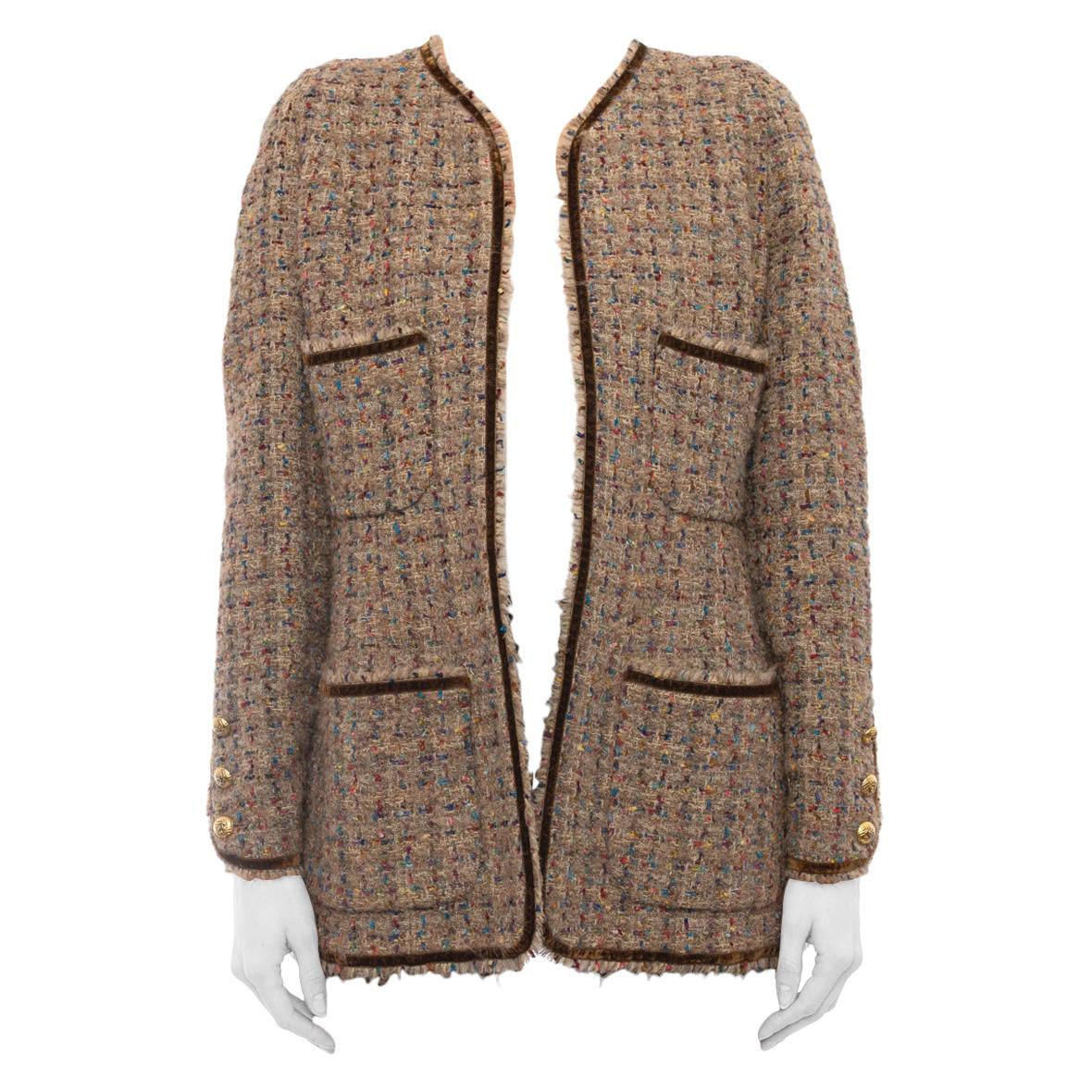 Chanel 1986 Vintage Brown Tweed Jacket with Gold CC Buttons - 42 / 10 For Sale