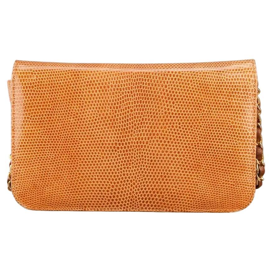 Chanel 1986 WOC Classic Flap and Clutch Camel Beige Faux Lizard Skin Bag In Good Condition For Sale In Miami, FL