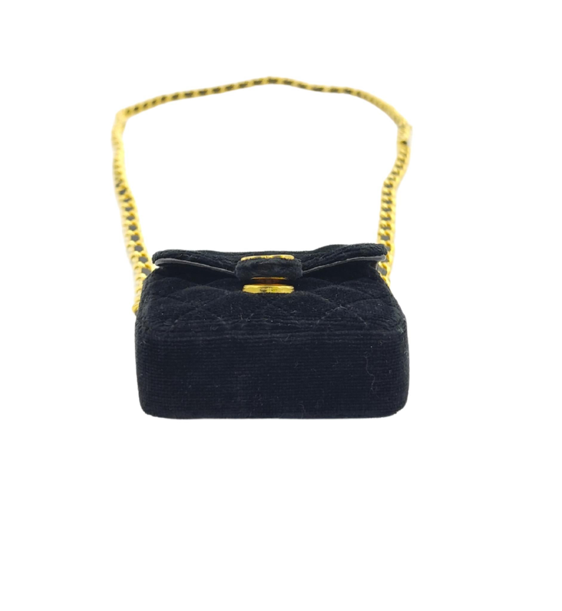 Chanel 1987 black velvet chain and leather strap micro mini bag For Sale 5