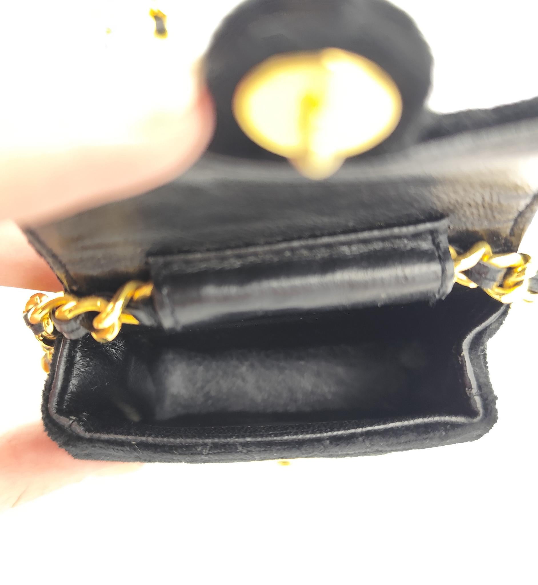Chanel 1987 black velvet chain and leather strap micro mini bag For Sale 12