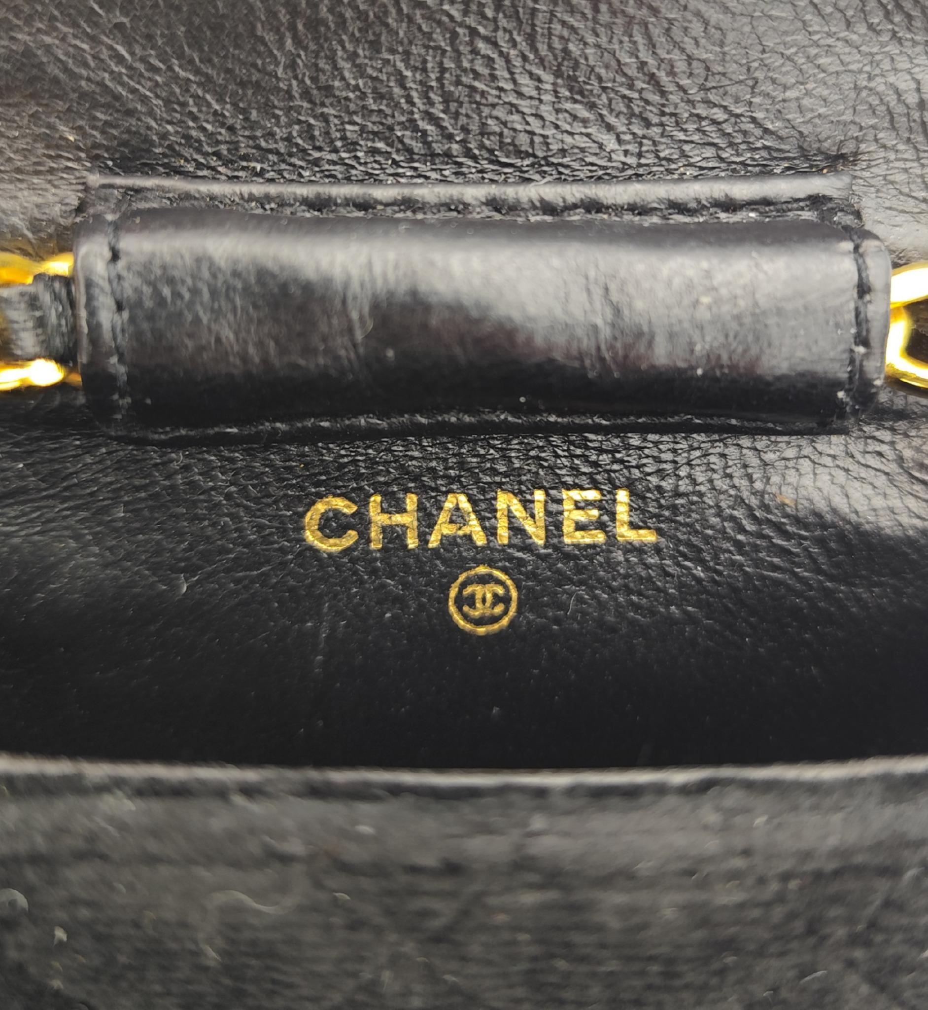 Chanel 1987 black velvet chain and leather strap micro mini bag For Sale 13