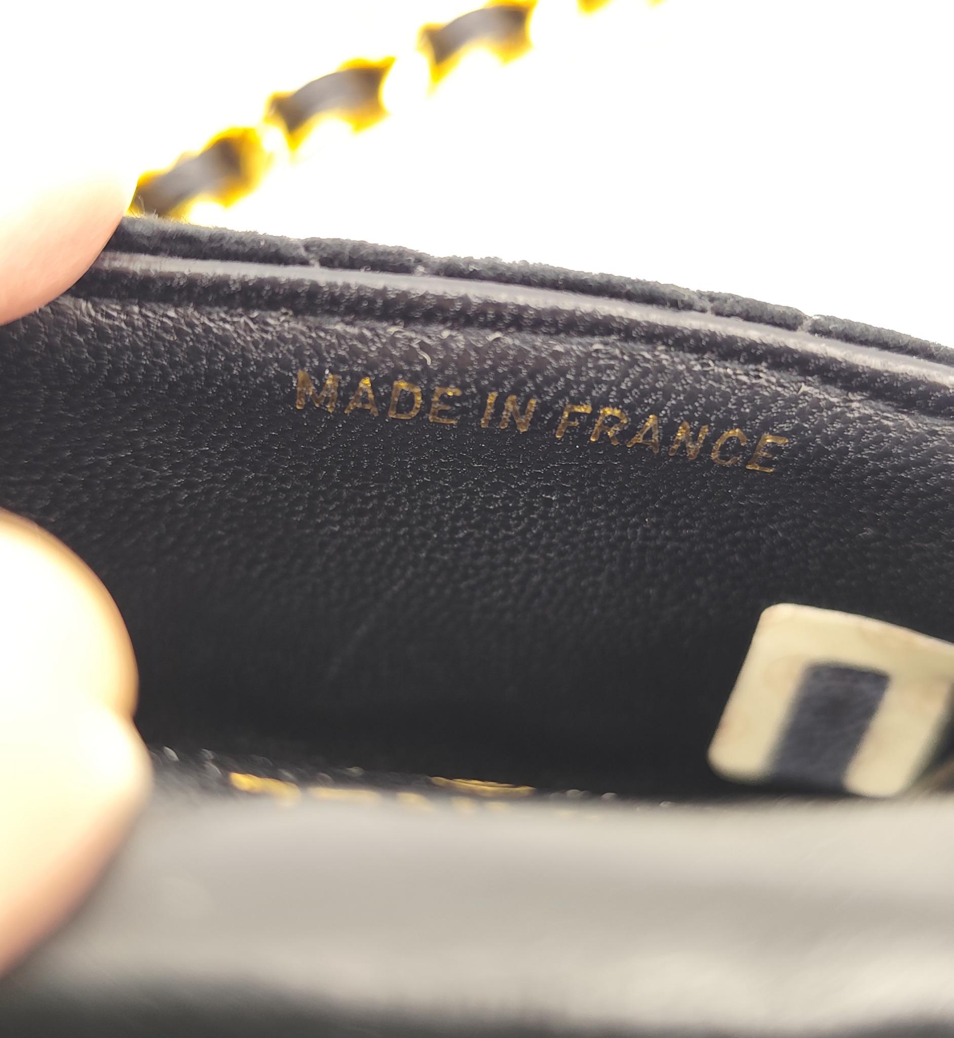 Chanel 1987 black velvet chain and leather strap micro mini bag For Sale 14