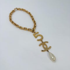 Chanel 1987 No. 5 Logo Pearl Pendant Chain Necklace