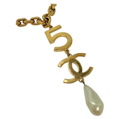Chanel 1987 No. 5 Logo Pearl Pendant Chain Necklace