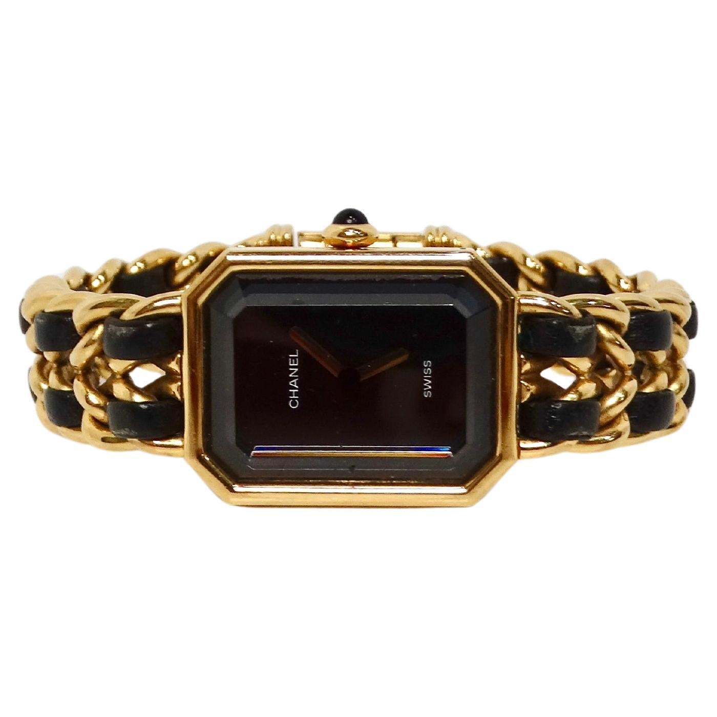 Chanel 1987 Premiere 20mm Rock Quartz & Gold-Plated Chain Wrist Watch In Good Condition For Sale In Scottsdale, AZ
