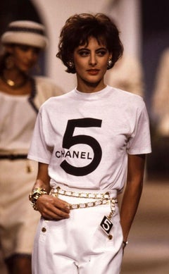 Chanel 1987 Runway Vintage White Cotton No.5 T-Shirt