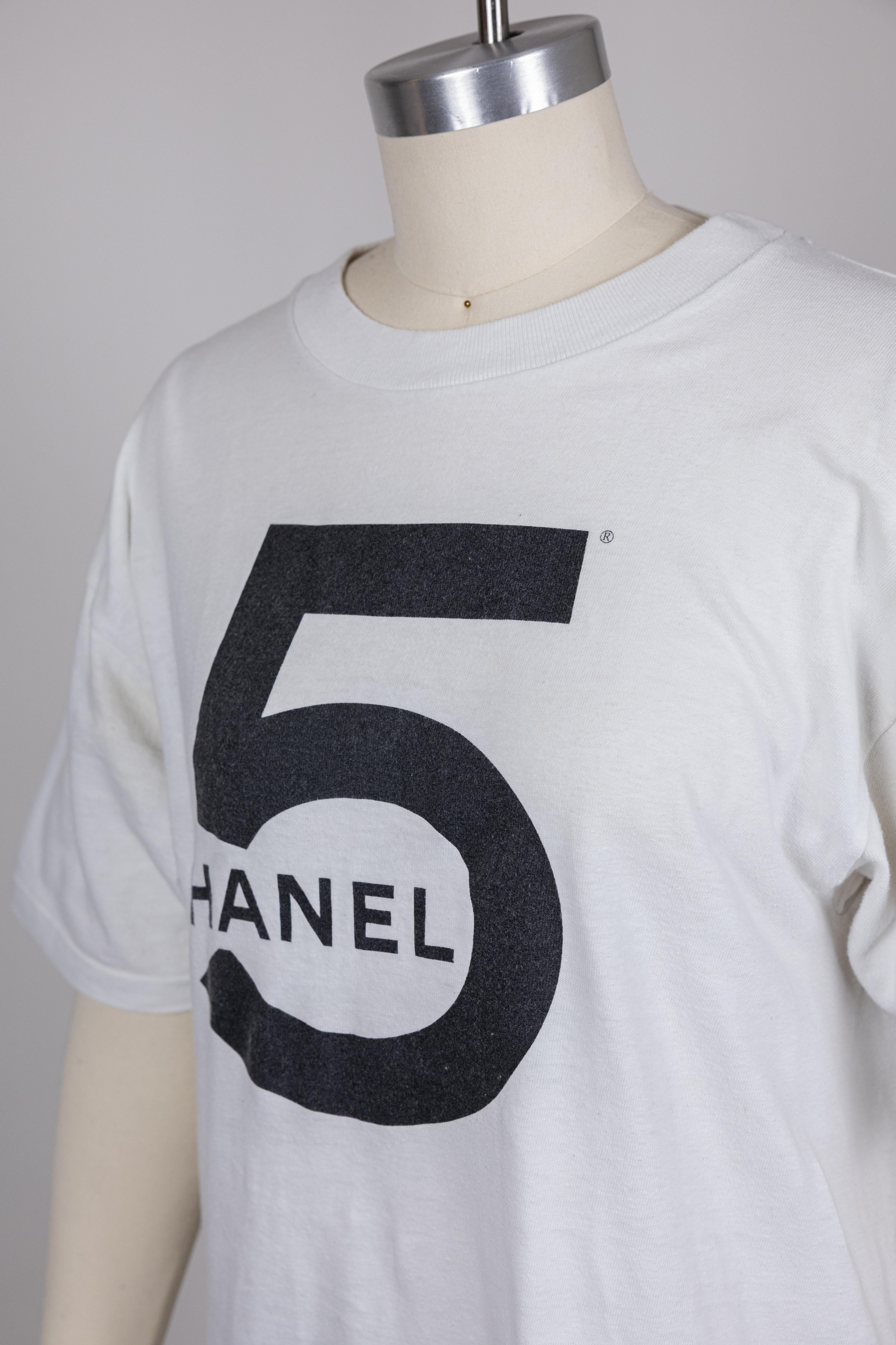 Chanel 1987 Runway Vintage White Cotton No.5 T-Shirt at 1stDibs