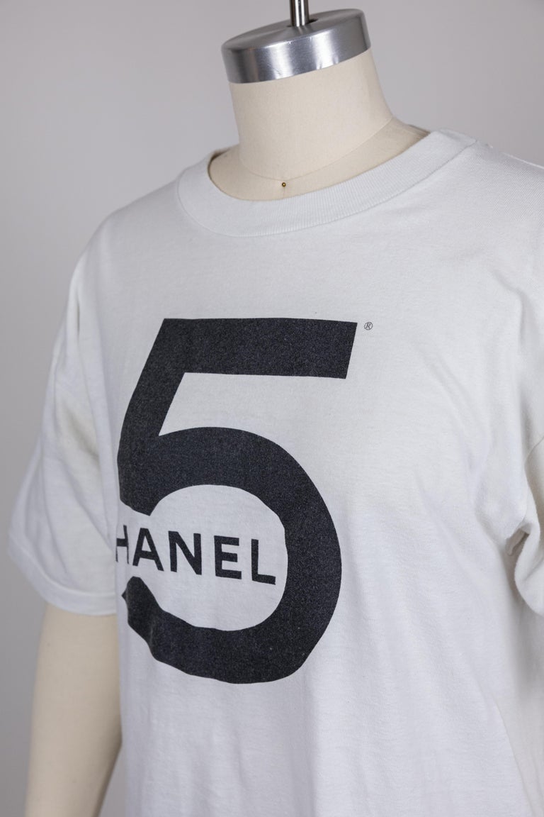 Chanel 1987 Runway Vintage White Cotton No.5 T-Shirt at 1stDibs