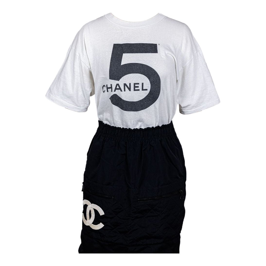 Chanel 1987 Runway Vintage White Cotton No.5 T-Shirt
