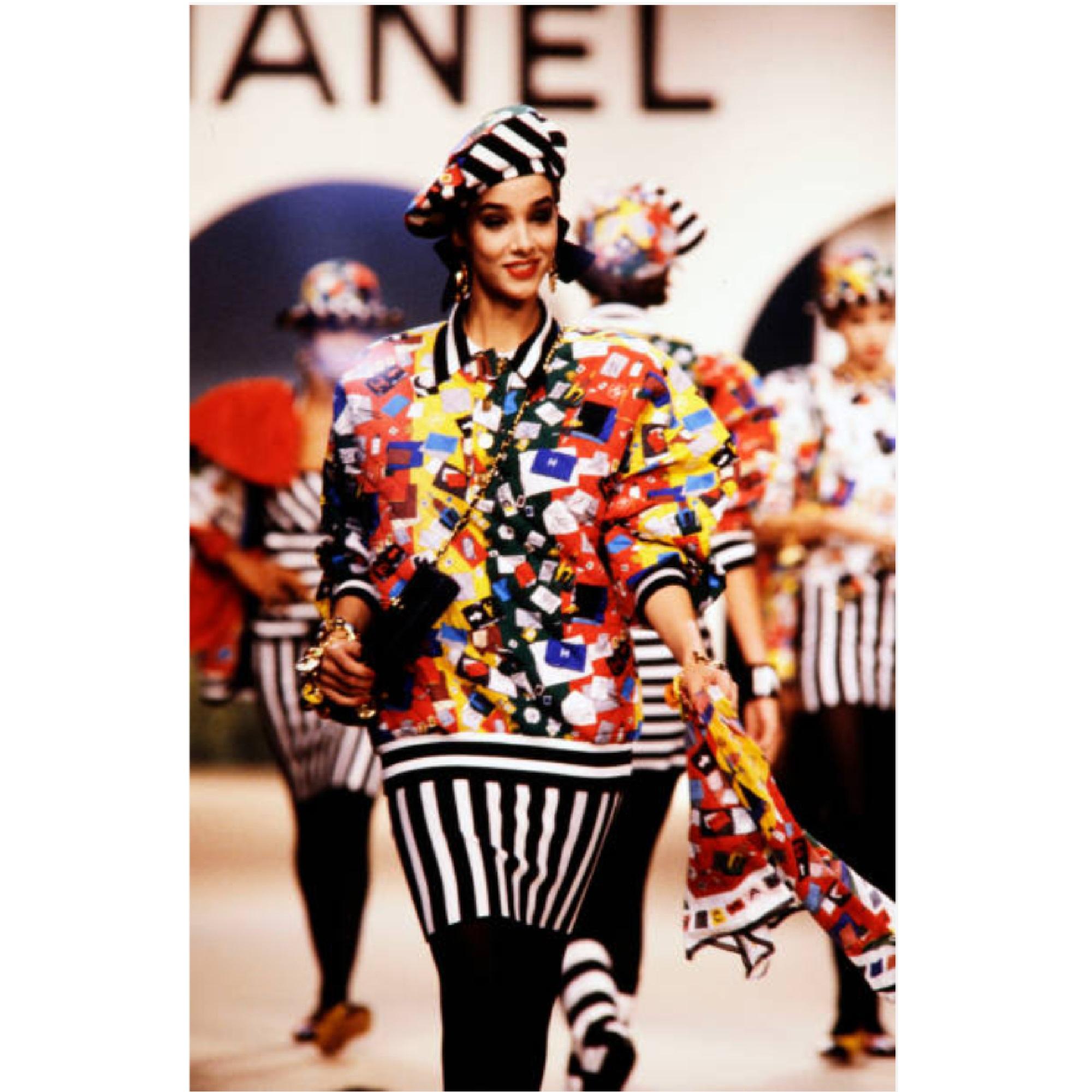 Chanel 1987 Veste Tailleur FR38 Quilted Graphic Script Ensemble Suit UK10 US6 4