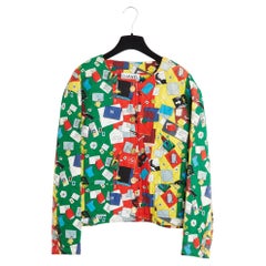 Ensemble Veste Tailleur FR38 matelassé graphique Chanel 1987 Tailleur UK10 US6