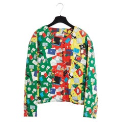 Chanel 1987 Veste Tailleur FR38 Quilted Graphic Script Ensemble Suit UK10 US6