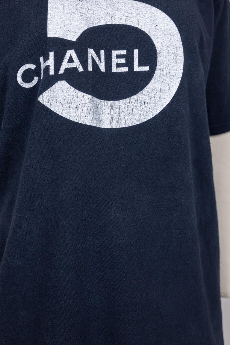 Chanel 1987 Vintage Black Cotton No.5 T-Shirt For Sale at 1stDibs